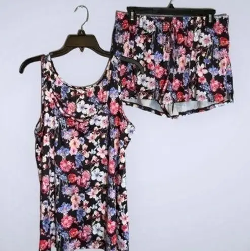 La Vie En Rose Black Floral Multicolor Short & Tank Top Pajama Set Medium/Large Size undefined