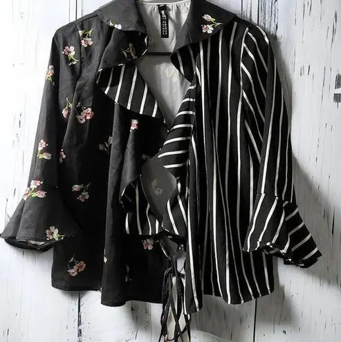 Design Lab by Lord & Taylor Flower and Stripe Print Size M Black Size M