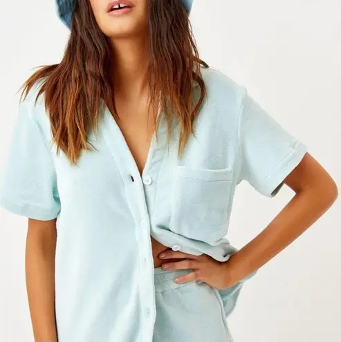 frankie's bikinis Coco Terry Button Up Shirt - Light Blue