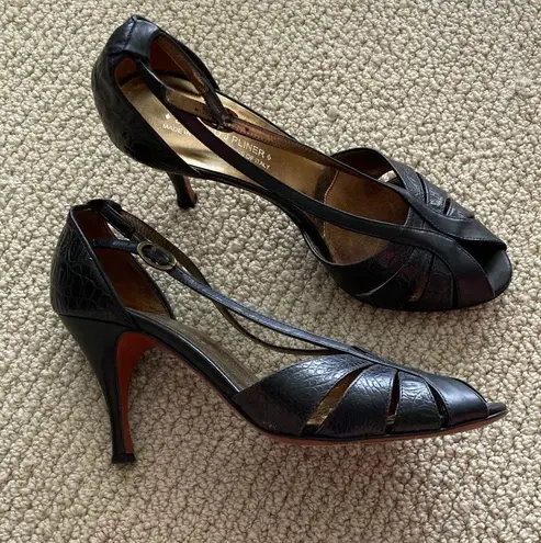 Donald J Pliner Black Croc Patterned Leather High Heel Shoes Pumps Size 7.5