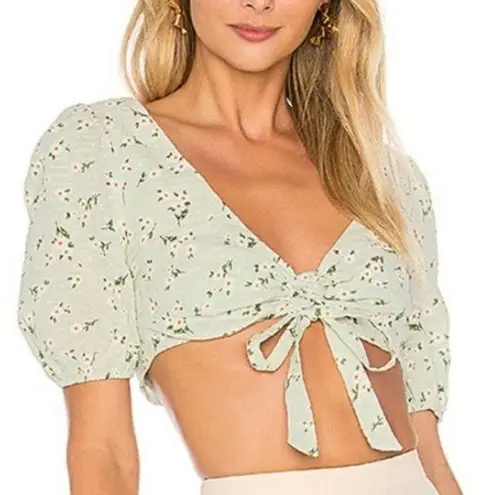 Majorelle Floral Green V-Neckline Tie Crop Top