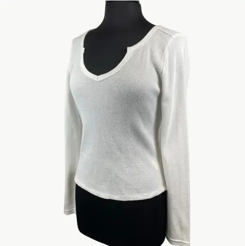 Pilcro Anthropologie Women's Notched Waffle Long Sleeve Top Sz Medium, White