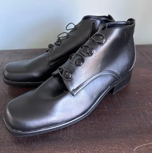 Judith Y2K Wellington Black Side Zip Loop & Button Ankle Boots Size 8.5