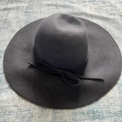 David & Young Dark Charcoal Gray Felt Wool Wide Brim Floppy Hat w Bow Gray