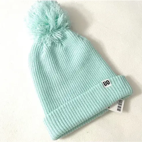 Urban Outfitters Mint Green Ribbed UO Chunky Knot Beanie Pompom