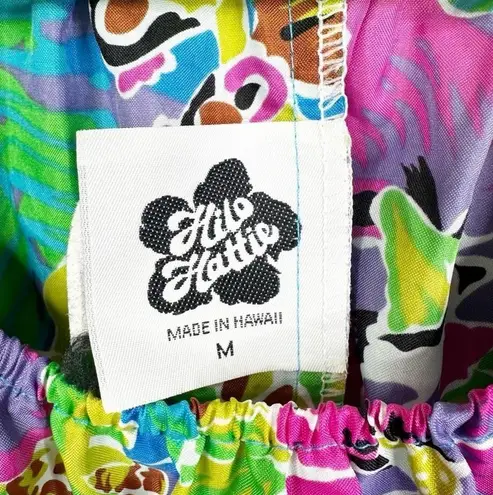 Hilo Hattie Vintage Island Girl Tropical Hawaiian Print Colorful Mumu Dress Med Blue