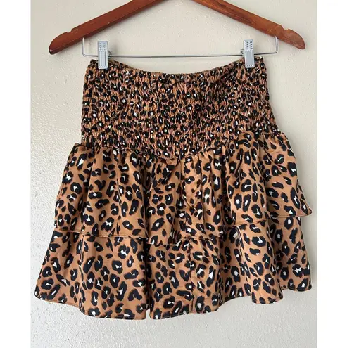 Akaiv Leopard Print Tiered Mini Skirt Size Small