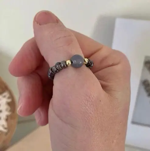 Handmade “Nyxa” Lavender Glass Bead Fidget Ring Seed Bead Spinner Tactile Elastic Boho