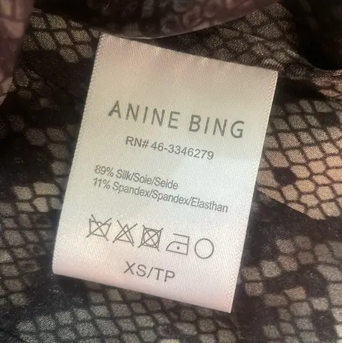 ANINE BING Renee Silk Python Print Blouse in Charcol