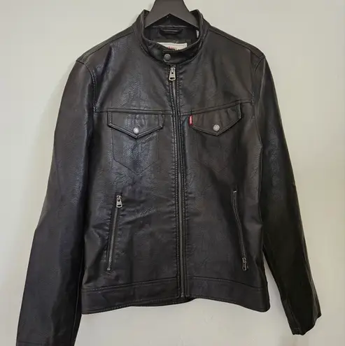 Levi's  Faux Leather Zip Up Jacket Medium in Black racer collar​