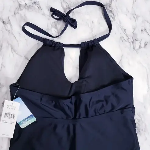 Island Waves Swim Tankini Moorea Adjustable Keyhole Halter Top Black Size 8