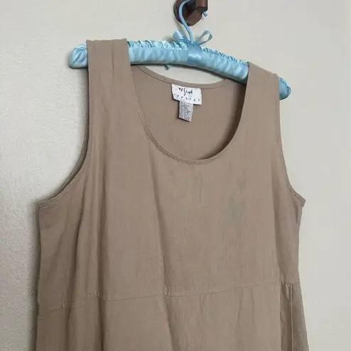 Vintage Vision Apparel Sz 10 Linen Cotton Beige Faux Wrap Maxi Dress Sleeveless