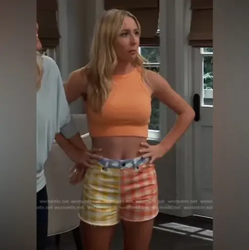 Farm Rio Anthropologie Shorts Gingham Colorful Picnic Frayed Yellow XS NWT