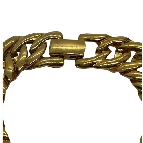 Vintage Napier Cuban Chain Link Bracelet Fold Over Clasp Gold Tone 7"