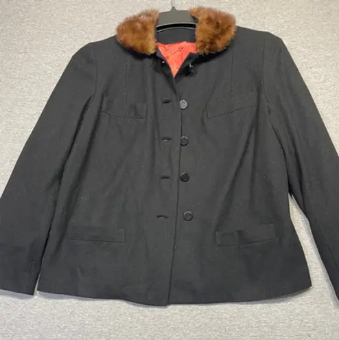 Women's Stanville Park Blazer Jacket Size Medium Black Brown fur