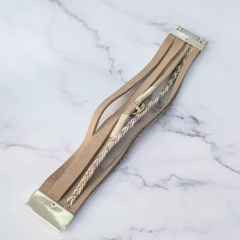 Cuff Bracelet Neutral Tones with Gold Tone & Faux Pearls