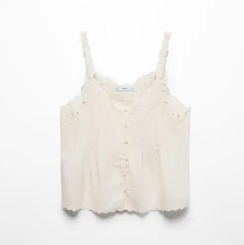 NEW MNG Cream Floral Lace Embroidered Sleeveless Cami Tank Blouse Top Size S White