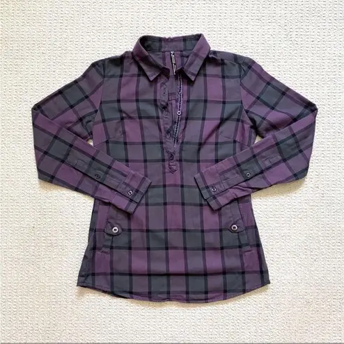 Kuhl NWT Kingsley Purple Plaid Long Sleeve Popover Top Shirt Flannel M