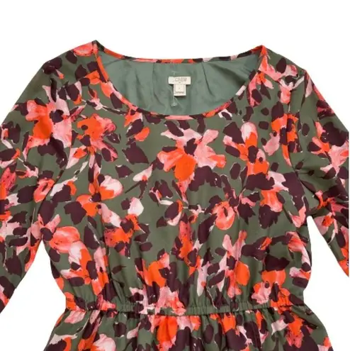 J. Crew Factory Green Orange Floral Long Sleeve Tulip Hem Lined Dress Size 6