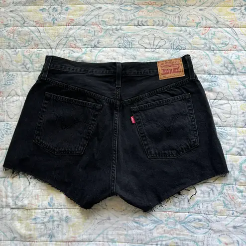 Levi's 501 Black Distressed Denim High Rise Button Fly Cutoff Jean Shorts 31