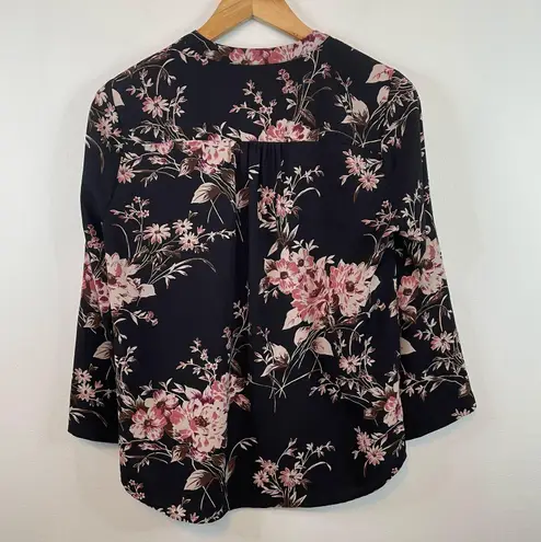 41Hawthorn Floral Blouse S Button Front Career Loose Fit Long Sleeve Lightweight Black