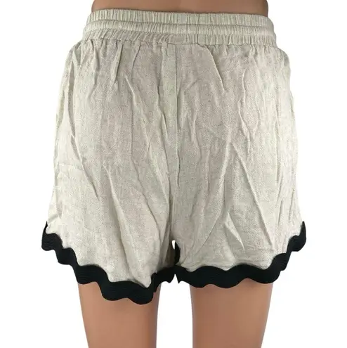 Anniewear Women's Beige Black Scalloped Hem Drawstring Lounge Shorts Size S