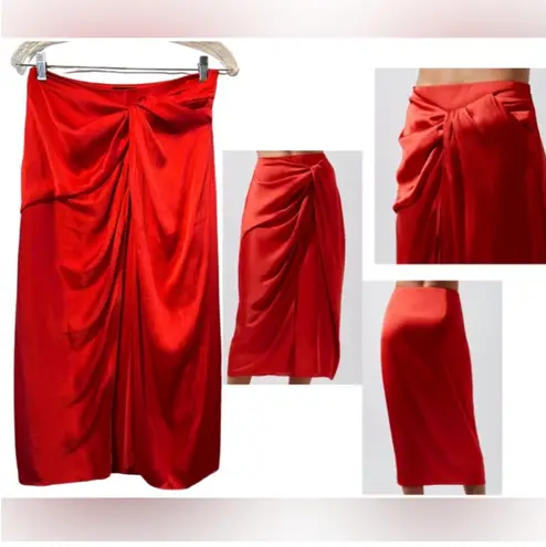 Carbon 38 Red Satin Midi Skirt