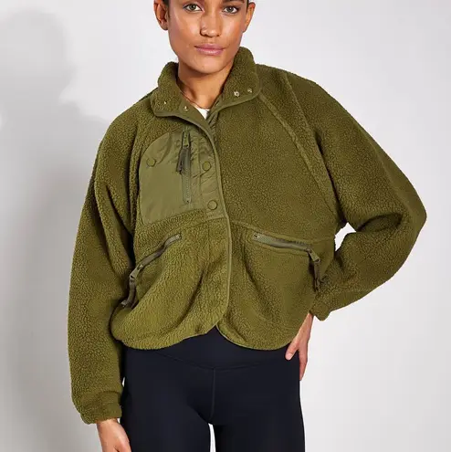 Free People Hit The Slopes Fleece Jacket in Army Green