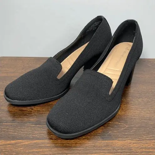 Adrienne Vittadini Women's Square Toe Knitted Black Block Heel Pumps Size 8.5M