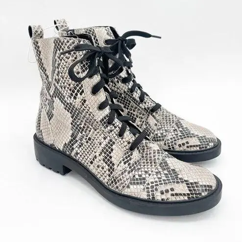 Linea Paolo Boots SZ 7 Trinity Cream Snakeskin Leather NWOT Combat Lace Up NEW Black