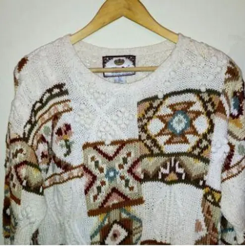 VTG Tiara Chunky Knit Sweater-Large-Geometric-3D Embellishments-Shoulder Pads