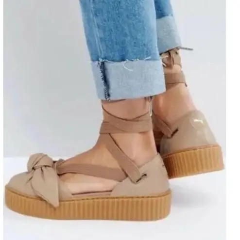 Puma FENTY Rihanna Bow Creeper Sandal Natural Oatmeal Size 8 RARE Lace