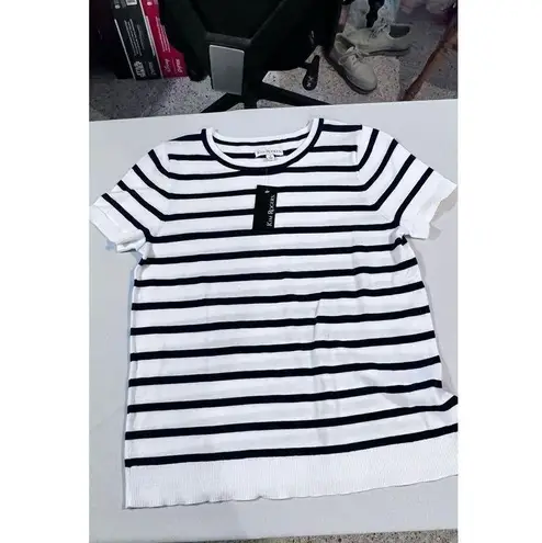 kim rogers  Women's Short Sleeve Striped Sweater Black & White Size S NWT