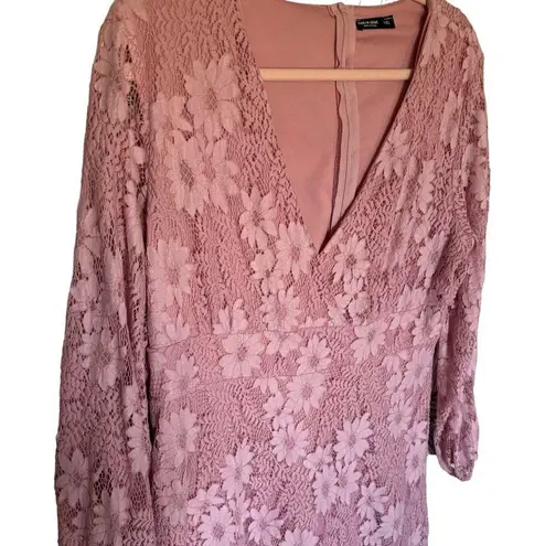 SheIn  Curve Pink Lace V-Neck Floral Dress Women's Plus Size: 1XL