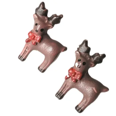 Vintage Christmas Holiday Reindeer Post Pierced Earrings Stocking Stuffer Red