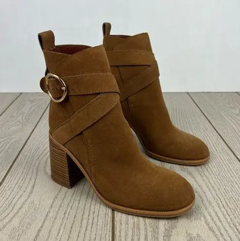 See By Chloe See by Chloé Suede Buckle Ankle Booties 37.5 Tobacco (Tan) & Goldtone Metal $525