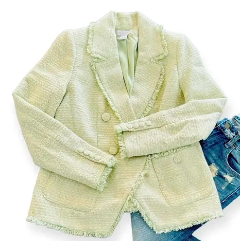 HOUSE OF HARLOW Pistachio Green Double Breasted Tweed Blazer Spring Size M NEW Size M