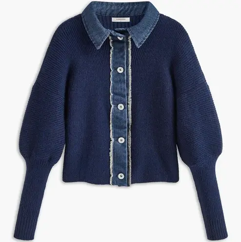 Commense Panel Breasted Stretch Lapel Knit Top size medium Blue