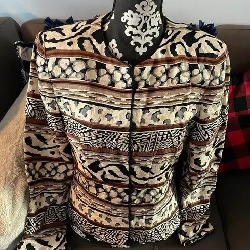 Maggy London by KENNETH NOLAN 💯SILK Multiple Print Design Blazer Jacket Size 10