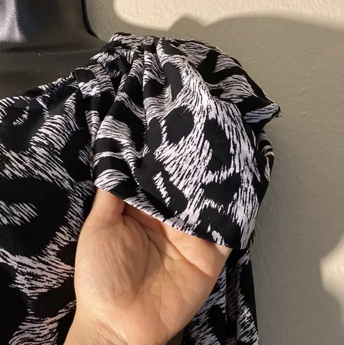 Symphony Leopard Print One Shoulder Bell Sleeve Blouse or Mini Dress Size Small Black & White