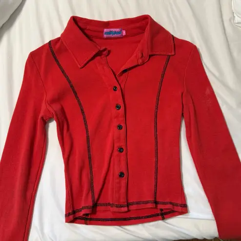 Edikted Red Collared Button Up Long-Sleeve