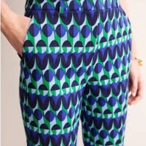 Boden Kew Blue Abstract Illusion Print Trousers, NWT. Size 8P