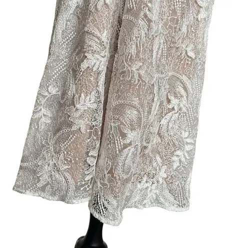 Dress the Population NEW Elisa Vine Embroidered Midi Dress White Nude Small