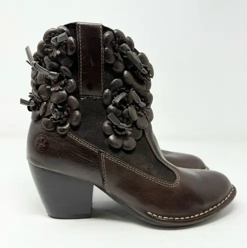 Lobo Solo Bohemian Handmade Leather 3D Floral Boots Brown Size 7