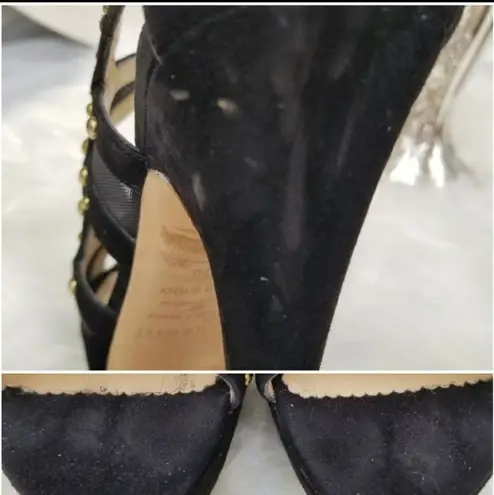 Stilettos Taccetti ‘Margot’ Studded black Suede Mesh Platform heels sz 39=8.5/9