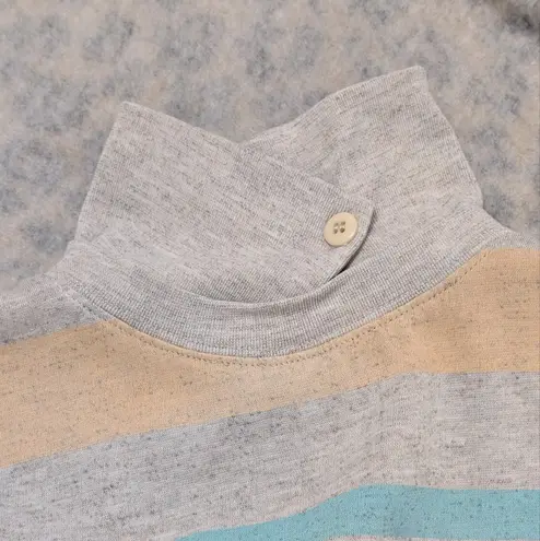 Vintage Tomboy Pastel Striped Collared Sweatshirt 80s 90s Unisex Cozy Retro Rare Pink Size M