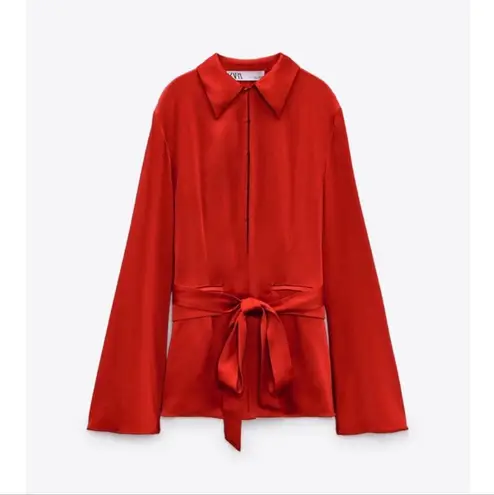 ZARA STUDIO LIMITED EDITION SATIN RED BELTED BLAZER JACKET