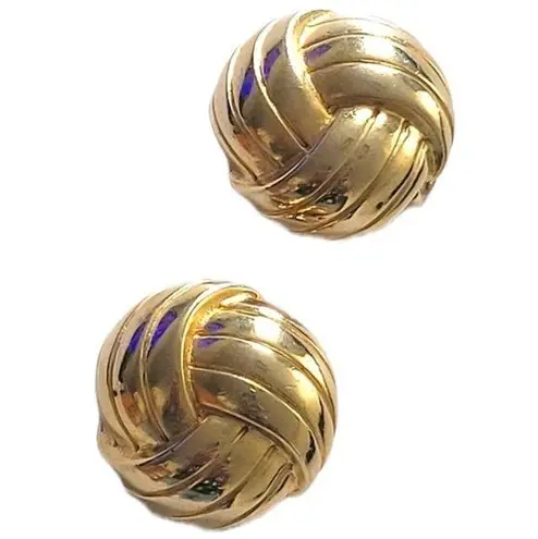 None Vintage Gold Tone Round Wrapped Metal Clip-on Statement Earrings