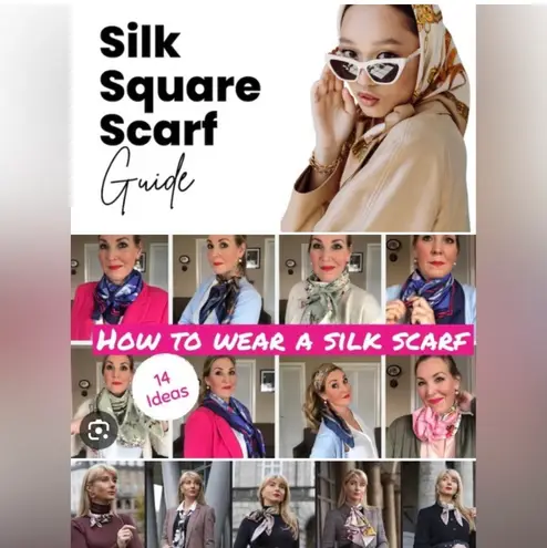 Vintage 1970s Floral Silk Scarf Squares Orang White 24 X 24 Multiple