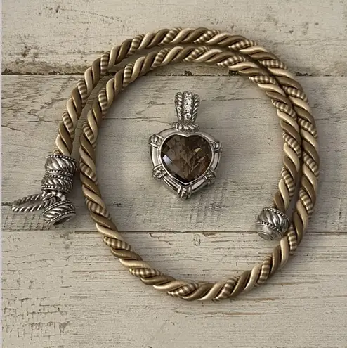 Judith Ripka Silk Cord Silver Smokey Quartz Pendant Necklace